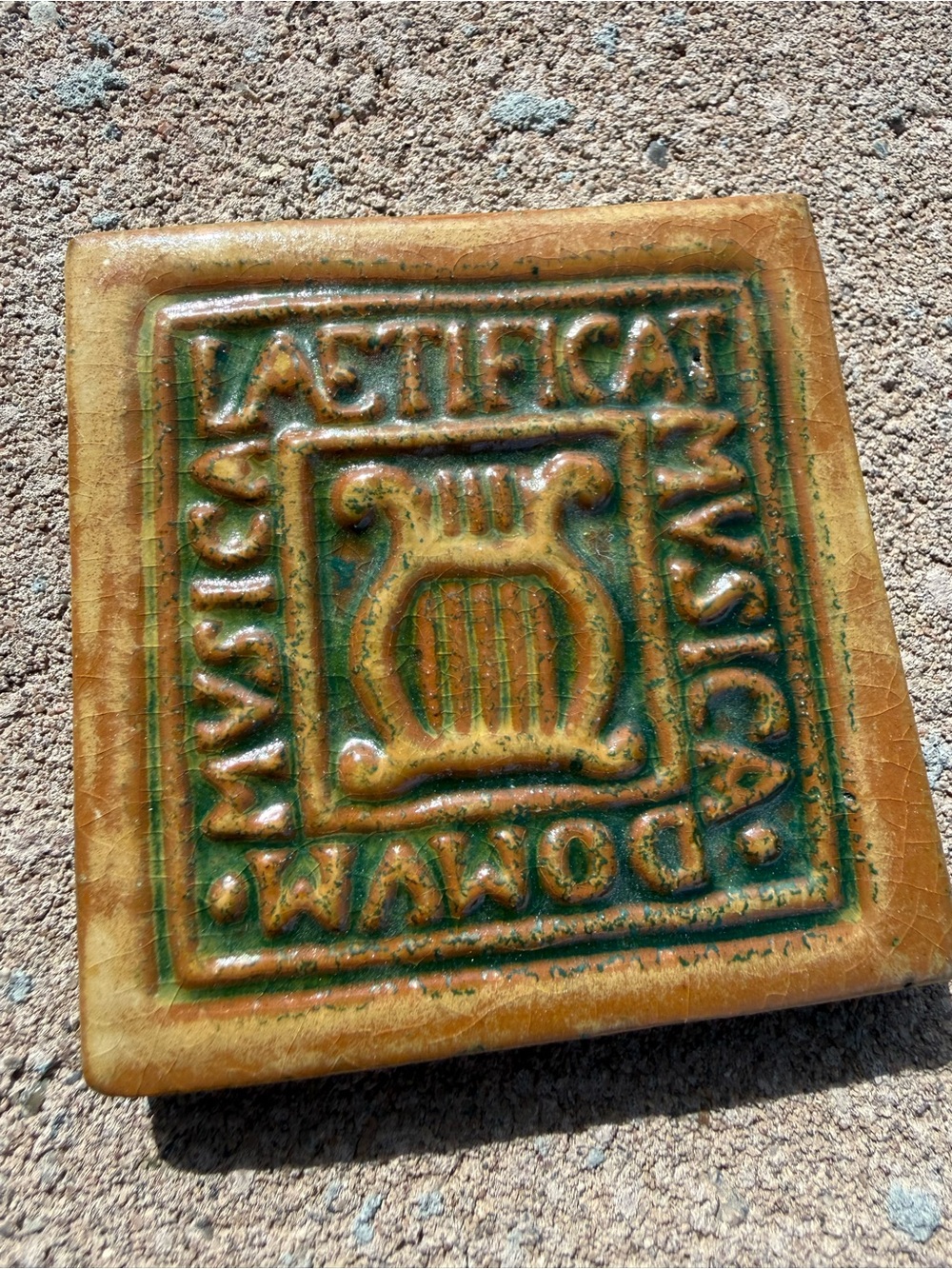 Moravian Pottery Tile - Musica Laetificat Cor Hearts Lyre - Bucks County PA 2003